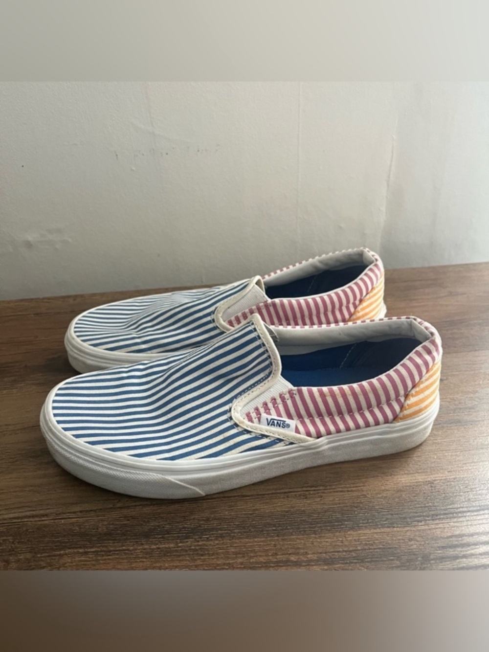 Vans Kids Slip-On Sneakers in Blue, Pink & Yellow Stripe
